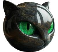 Luxury Black Cat Stone Sculpture | Figurine Tête de Chat en Résine Pierre Marbrée - Décoration Miniature Élégante pour Intérieur, Collection ou Félin (Vert)