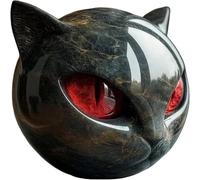 Luxury Black Cat Stone Sculpture | Figurine Tête de Chat en Résine Pierre Marbrée - Décoration Miniature Élégante pour Intérieur, Collection ou Félin (Rouge)