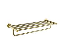 Luxury Brushed Gold Double Deck Wall Mounted Towel Rack Holder Modern Bathroom Towel Bar & Shelf Stylish Design for High End Home Décor 1 Piece