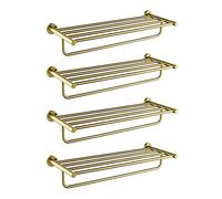 Luxury Brushed Gold Double Deck Wall Mounted Towel Rack Holder Modern Bathroom Towel Bar & Shelf Stylish Design for High End Home Décor 1 Piece