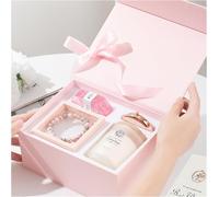 Luxury Gift Set For Women-Scented Candle 350g,Lava & Jasper Bracelet,Handmade Pink Soap,Makeup Mirror-Unique Birthday Idea