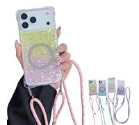 Luxury Glitter Sequin Gradient Magnetic Case, Full Edge Protective Phone Case with Impact Protection, Sparkle Glitter Design for iPhone 17, 16, 15, 14, 13 Series Models (for iPhone 15,Yellow)