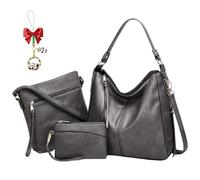 Luxury Leather 3-Piece Hobo Bag Set, Soft Anti-Theft Crossbody Purse and Wallet Set, Shoulder Handbag for Women (Dark Gray)