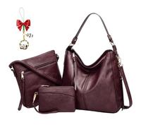 Luxury Leather 3-Piece Hobo Bag Set, Soft Anti-Theft Crossbody Purse and Wallet Set, Shoulder Handbag for Women (Purple)