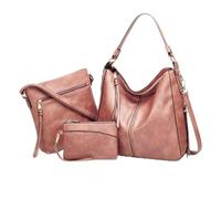 Luxury Leather 3-Piece Hobo Bag Set, Soft Anti-Theft Crossbody Purse and Wallet Set, Shoulder Handbag for Women (Pink)