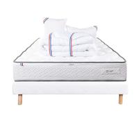 Luxury Literie Ensemble Matelas 140x190 cm, Iris, 20 cm, mémoire de Forme, Ferme, Face été/Hiver + sommier Blanc EP 13cm + 2 oreillers + Couette