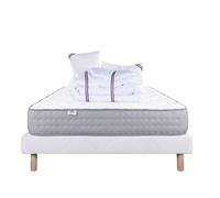 Ensemble Matelas 140x190 cm, Zen, 20 cm, ferme, face été/hiver + sommier blanc ep 13cm + 2 oreillers + couette