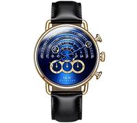 Luxury Men's Big Dial Chronograph Sapphire Gold Stainless Steel Waterproof Quartz Black Leather Watches