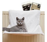 Luxury Pet Living - Lit radiateur en fausse fourrure pour chat avec couverture pour chaton et chats d'intérieur - Lit surélevé avec couverture douce pour animal domestique - Style hamac (blanc)