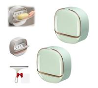Luxury Soap Holder with Drain Tray, 360° Dustproof and Waterproof Wall Mounted Drain Soap Box, Wall Mounted Soap Dish with Flip Lid for Bathroom (Light Green,2pcs)
