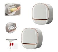 Luxury Soap Holder with Drain Tray, 360° Dustproof and Waterproof Wall Mounted Drain Soap Box, Wall Mounted Soap Dish with Flip Lid for Bathroom (White,2pcs)