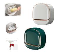 Luxury Soap Holder with Drain Tray, 360° Dustproof and Waterproof Wall Mounted Drain Soap Box, Wall Mounted Soap Dish with Flip Lid for Bathroom (Green+White,2pcs)