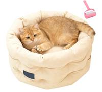 Luxury Soft Cat Bed,High-Raised Edge Cat Cushion,Washable Pet Bed,Indoor Cozy Pet Sleep Sack,Anti-Anxiety Deep Sleep Cats Nest for Small & Medium Cats Dogs (Beige, 55x55x28cm/21.65x21.65x11.02in)