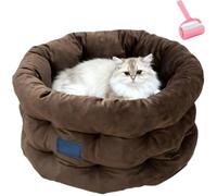 Luxury Soft Cat Bed,High-Raised Edge Cat Cushion,Washable Pet Bed,Indoor Cozy Pet Sleep Sack,Anti-Anxiety Deep Sleep Cats Nest for Small & Medium Cats Dogs (Brown, 48x48x26cm/18.89x18.89x10.23in)
