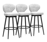 Luxury Velvet Bar Tools Set of 3 Modern Swivel Bar Chairs with Metal Footrest and Backrest Ideal for Kitchen Island Pub White 75cm Height