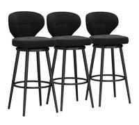 Luxury Velvet Bar Tools with Metal Footrest Set of 3 Modern Backed Bar Chairs for Kitchen Island Pub Black Color 65 cm Rotating Design