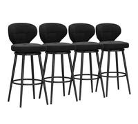 Luxury Velvet Bar Tools with Metal Footrest Set of 4 Modern Backed Bar Chairs for Kitchen Island Pub Black Color 75 cm Rotating Design