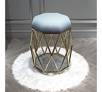 Luxury Velvet Round Makeup Stool with Metal Legs & Anti Slip Pad Elegant Dressing Table Chair for Living Room Bedroom Fitting Room & Beauty Store Grey Leather