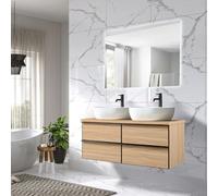 LuxuryBain - Meuble de Salle de Bain Double Vasque 120cm chêne Clair avec Miroir LED