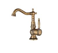 Luxus Robinet de lavabo rétro en laiton pivotant à 360 ° Robinet d'évier antique en porcelaine céramique mitigeur eau chaude et froide robinet de salle de bain pour lavabo