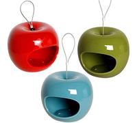 Luxus-Vogelhaus Edle 10100e Lot de 3 mangeoires en céramique en Forme de Pomme Ø 14 x 12 cm