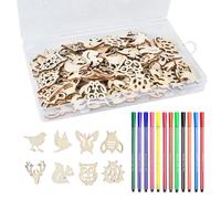 Luxvara 100 Pièces Bois Embellissement en Forme D'animaux, Tranche en Bois de Animaux, Mixte Formes de Animaux en Bois à Peindre pour Mariage Bricolage Anniversaire Fête Scrapbooking