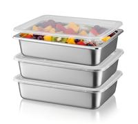 Luxvara 3 Bacs à Panure en Acier Inoxydable - Plateau pour Paner Anti-Dérapant, Lave-Vaisselle - Pour Schnitzel, Poisson & Légumes (25x20x5.5cm) - Inclus 3 Plats Rectangulaires