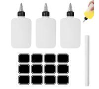 Luxvara 3 Pcs Bouteille Sauce Plastique 120 ml, Bouteille à Condiments avec Capuchon, Recipient Sauce, Transparent Flacon Souple en Plastique avec Etiquettes pour Sauce d'Huile Ketchup Peinture