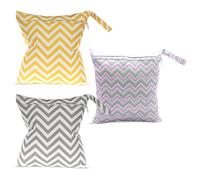 Luxvara 3 Sacs à Langer Imperméables avec Fermeture Éclair | Poches Étaches pour Couches Lavables & Maillots de Bain | 3 Motifs (Vagues Colorées/Jaune/Gris) | Réutilisables, Voyage, Crèche, Piscine