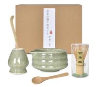 Luxvara 5 Pièces Matcha Kit, Bol Matcha, Fouet à Thé (Chasen), Support à Fouet Cuillère Thé, Shovel (Chashaku), Ensemble Traditional Japanese Tea Ceremony Adapté aux Débutants, Vert
