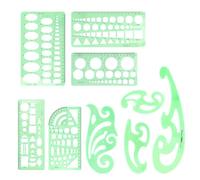 Luxvara 9 Pièces Règle Géométrique Plastique, Gabarit Cercle Regle Pochoir, Modèles de Mesure en Plastique, Gabarit de Dessin, Courbe et Règle de Modèle Set pour Croquis et Schémas, Bureau et Ecole