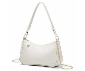 Luxvara Bandoulière en PU avec Fermeture Éclair, Petit Sac à Bandoulière avec Chaîne, Petit Sac à Main Porté Épaule Femme, Pochettes et Clutches Sac a Main Femme pour Voyage Fête Bureau (Blanc)