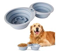 Luxvara Bol Pliable pour Chiens et Chats, 2 en 1 Gamelles de Voyage en Silicone pour Chien Chat, Gamelle Retractable Chien, Bol Silicone Alimentaire pour La Marche, Les Voyages (Bleu)