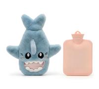Luxvara Bouillote, Bouillotte 1L avec Housse en Peluche Douce, Bouillottes Peluche Requin, Grande Bouillottes Eau Chaude Anti-Fuites pour Soulager Douleurs Musculaires, Chaleur, Relaxation (Bleue)