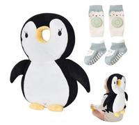 Luxvara Coussin de Protection de Tête de Bébé, Coussin Protection Tête Bébé Sac à Dos, Coussinets de Sac à Dos Réglable, Coussinets de Sécurité, Comprend Chaussettes Genouillères, Pingouin