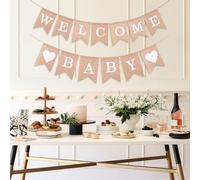 Luxvara Guirlande Welcome Baby Banderole, Bannières de Bienvenue pour Bébé, Décorations de Fête Prénatale, Bannière de Douche pour Bébé avec Sac en Velours avec Cordon pour Maison Fête Réception