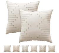 Luxvara Lot de 2 Housse Décorative de Coussin en Coton, Décorer Ferme Deco Carré Bohème Uniquement pour Maison Salon Chambre Décoration D'intérieur Canapé Voiture, 45x45cm (Vert)