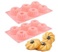 Luxvara Lot de 2 Mini Moules à Savarin, Moule Mini Savarin Silicone, 6 Cavités Moule Kouglof en Silicone Réutilisables, Moules à Kouglof pour Gâteaux, Muffins, Donuts, Chocolat (Rose)
