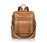 Luxvara Sac à Dos Femme Imperméable Anti-Vol Léger en Cuir PU, Daypack Sac à Épaule Sac Bandoulière Sac à Main, Sac à Dos pour Femme pour le Travail Bureau École Voyages Shopping (Marron)