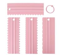 Luxvara Set 4 Pièces Grattoir à Gâteau, Gâteau Plus Lisse, Racloir à Crème, avec Anneau de Rangement, 20.5x7cm, Plastique, pour Décoration Cuisine Moule,Cuisson Outil DIY,Décoration Dessert (Rose)