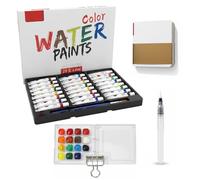 Luxvara Set Aquarelle Miniature, Palette d'Aquarelle Portable avec 15 Grilles, Ensemble D'Aquarelle de Poche de Voyage, Boîte Aquarelle de Voyage avec Pinceaux, Clip, Carnet de Croquis, 24 Couleurs