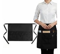 Luxvara Tablier de Cuisine Court Unisexe, Tabliers de Serveur Noirs avec 8 Poches, Demi Tablier pour Homme et Femme au Café, Boulangerie, Restaurant, Bar, Cuisine, 71 x 50 CM