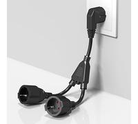 Luxvista Fiche Double pour Prise de Courant 2-Fois Multiprise avec Flexible Kable 2 en 1 Schuko Câble de Rallonge Court IP20 Protection pour Intérieur et Extérieur, 16A/250V/4000W, Noir