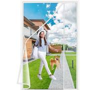 Luxvix Moustiquaire Porte Magnétique à Ouverture Latérale, 140x200 cm Maille Très Dense Aimantée Rideau Avec Bande Adhésive, Fermeture Magnétique, Rideau Anti Mouche Pour Porte De Fenêtre Blanc