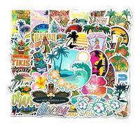Luxylei 50pcs en Plein Air Hawaii Surf Autocollants Été Plage Tropicale Surf Étanche Planche De Surf Voiture Planche À roulettes Autocollant Autocollant