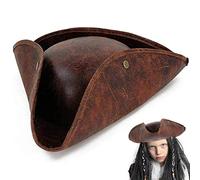 Luxylei Chapeau De Pirate pour Hommes Femmes Adultes, Chapeau Tricorne en Cuir Marron, Accessoires De Costume pour Costume De Pirate, Moineau