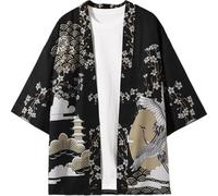 Luxylei Chemise Imprimée Grue Cardigan Japonais Manteau Ouvert Devant Chemisier Kimono Japonais Hommes Femmes Veste Cape Cardigan D'été Costume De Cosplay