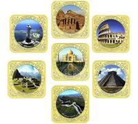 Luxylei Ensemble De 7 Pièces Commémoratives des Sept Merveilles du Monde, Collection Commémorative, Insigne en Relief Métallique, Pièce De Défi, Ornement