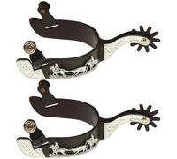 Luxylei Lot De 2 Éperons Western, Éperons Sculptés Vintage, Éperons De Cowboy De L'ouest, Éperons Rétro en Acier Au Carbone avec Mécanisme Rotatif pour Cheval