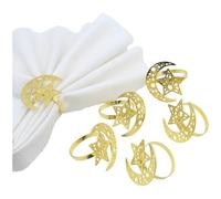 Luxylei Ronds De Serviette Ramadan, 6 Pièces Anneaux De Serviette en Métal Étoile Lune Boucles De Porte-Serviettes en Or pour Décoration De Table De Fête De Ramadan Eid Mubarak